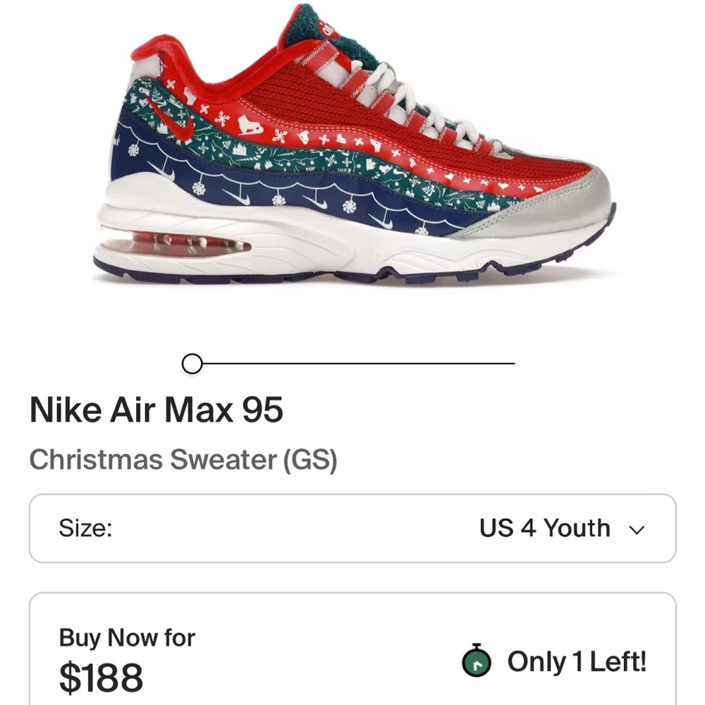 NIKE Kids Air Max 95 Christmas Sweater Sneakers - Picture 8 of 8